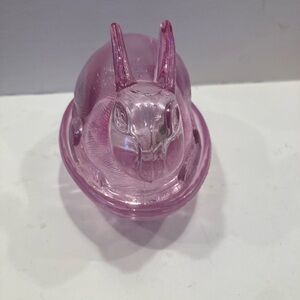 Vintage Pink Basketweave Bunny Rabbit Glass Easter Spring Decor Candy Trinkets!